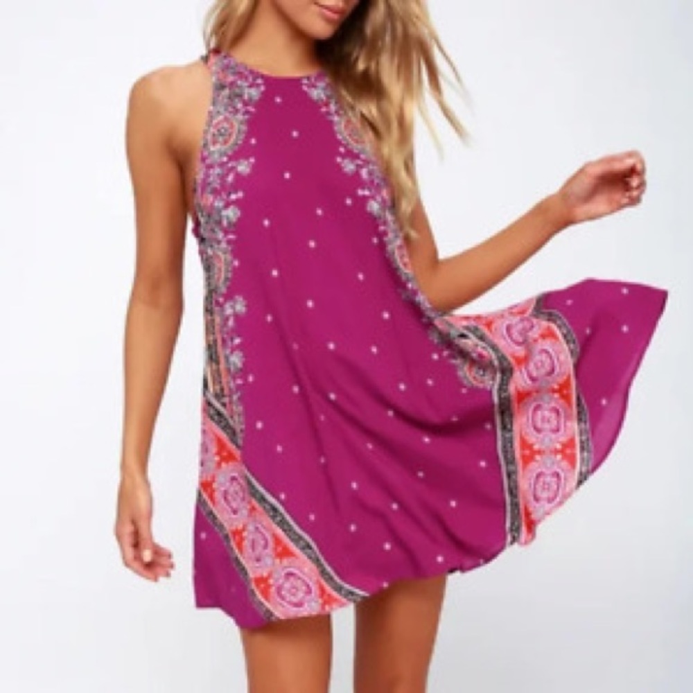 EUC Intimately Free People Darjeeling Slip Purple Lace Keyhole Back Fig Combo S.